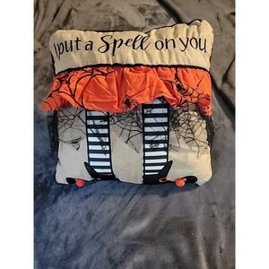 Decorative Halloween Pillow I Put A‎ Spell On You Witch Beige White Orange Black